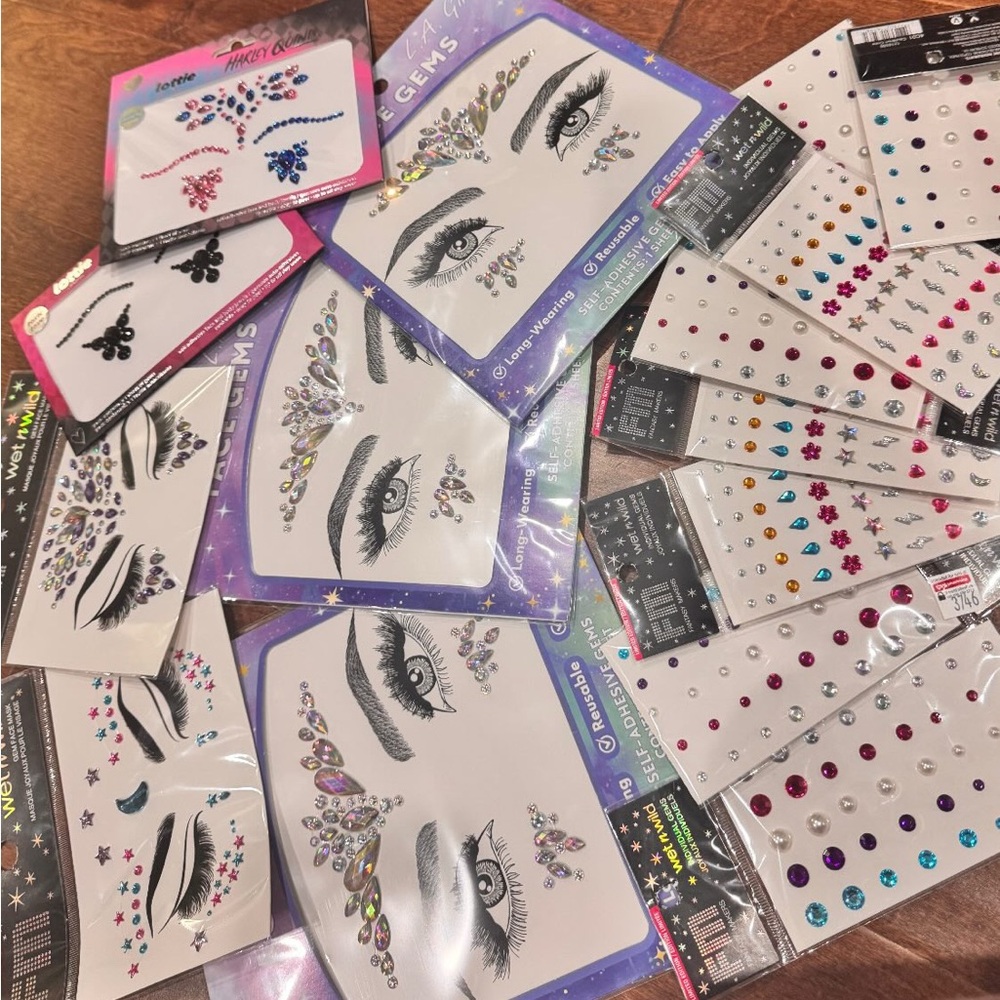 Vibrant Pink and Blue Gem Stickers for Festivals 15 stickers for 25 dollars